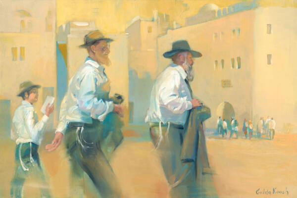 Three men walking towards the Kotel