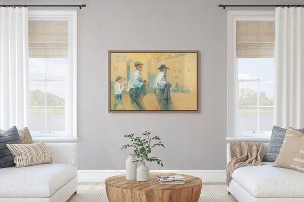 Mockup of "On the Path to Holiness" in a living room with table in middle and two sofas on the side
