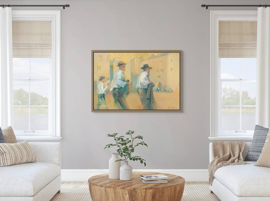 Mockup of "On the Path to Holiness" in a living room with table in middle and two sofas on the side