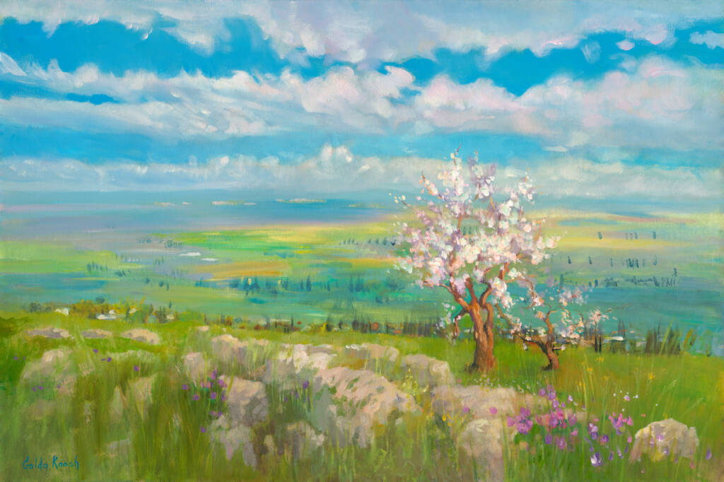 Painting of the golden light and rolling landscapes of Israel, symbolizing deep connection, heritage, and a love for the land.