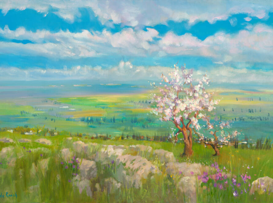 Painting of the golden light and rolling landscapes of Israel, symbolizing deep connection, heritage, and a love for the land.