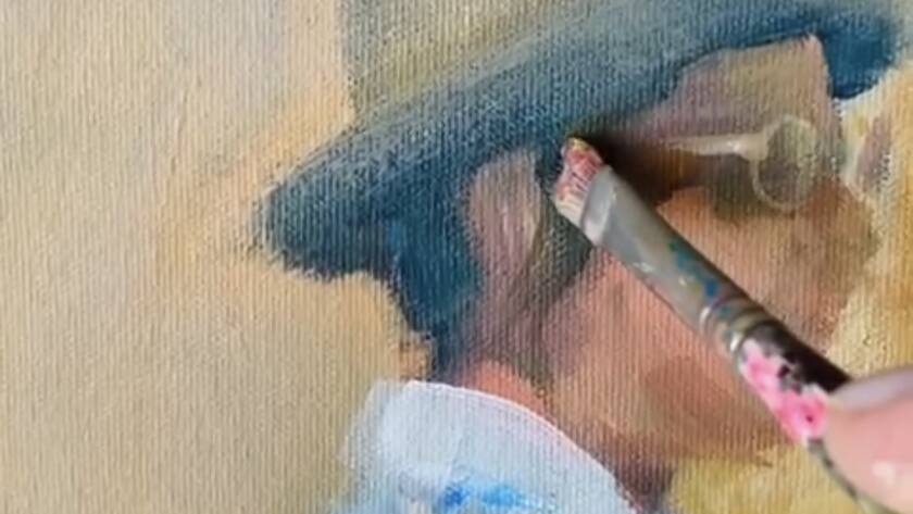 art behind the scenes image of Golda painting.