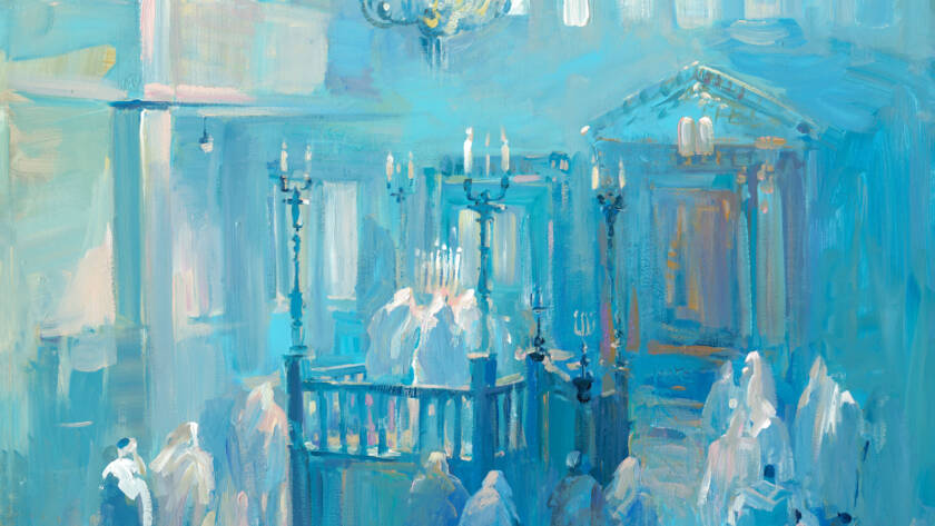 The Quiet Synagogue - original Judaica painting by Golda Koosh