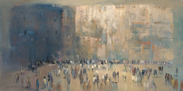 The Power of Prayer Beneath the Ancient Wall - original Judaica painting by Golda Koosh
