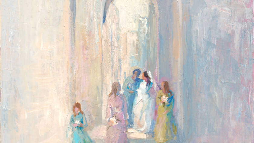 Bride in the Old City - original Judaica painting by Golda Koosh
