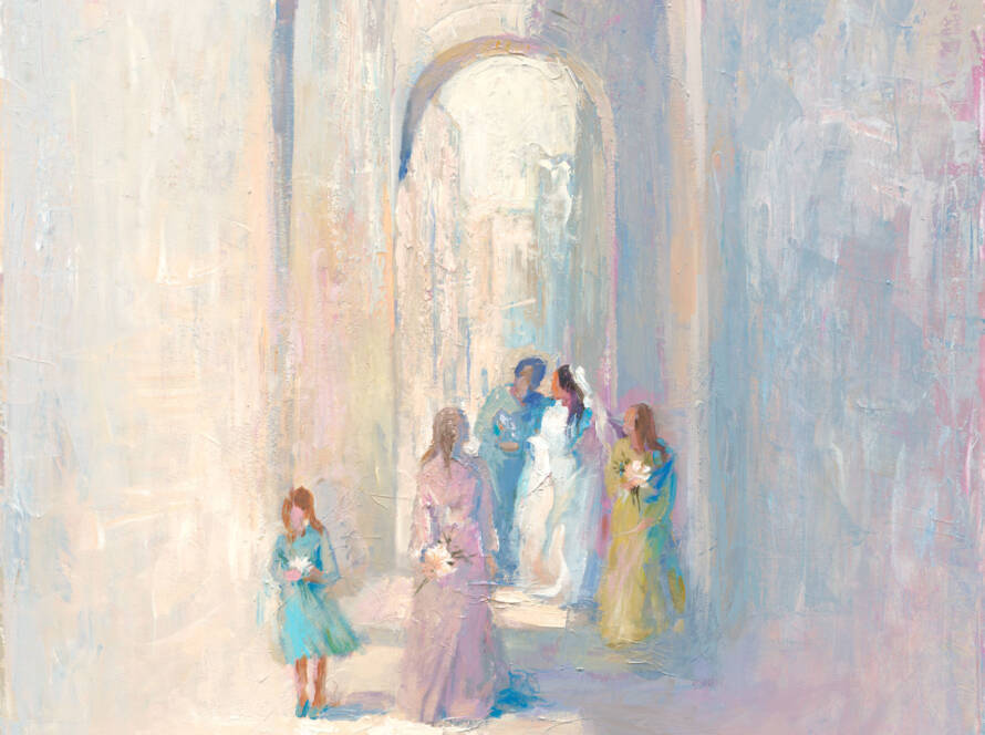 Bride in the Old City - original Judaica painting by Golda Koosh