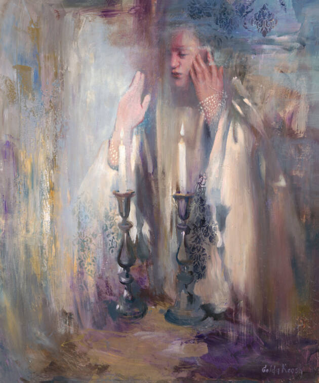 Lighting the Shabbat Candles - original Judaica painting by Golda Koosh
