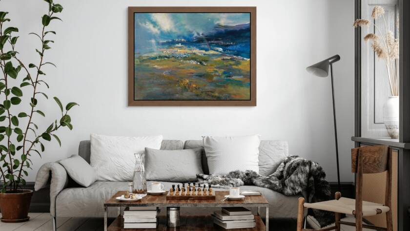 Through Darkness, the Temple Shines by Golda Koosh - Judaica painting in room setting